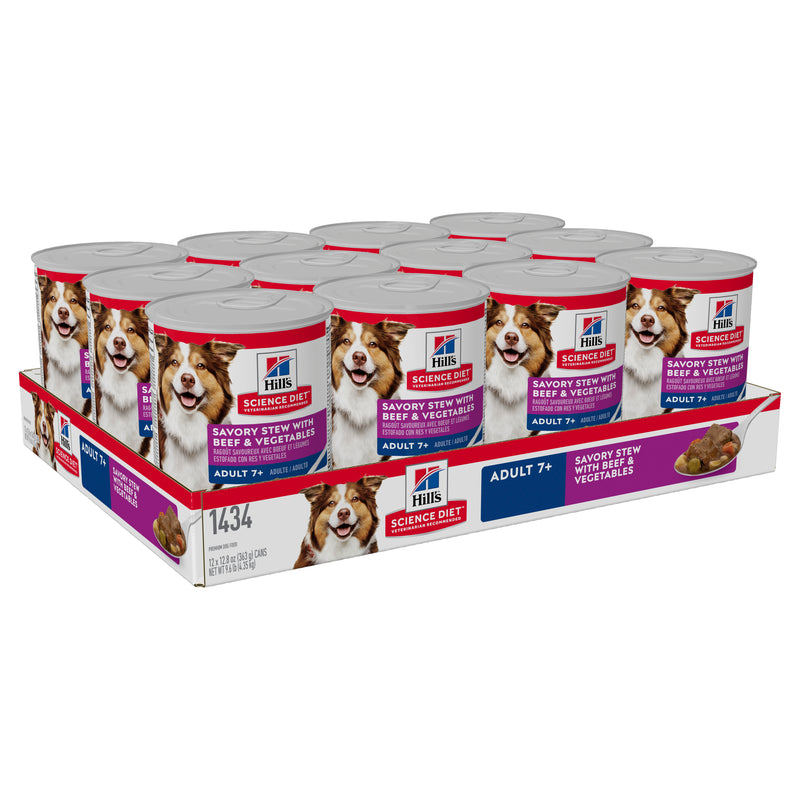Hill's Science Diet Adult 7+ Savory Stew Beef & Vegetables Canned Wet Dog Food 12x363g