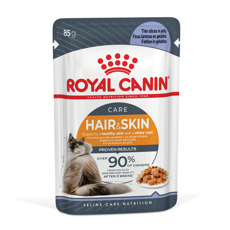 ROYAL CANIN® Hair & Skin Care Jelly Adult Wet Cat Food Pouches 12x85g