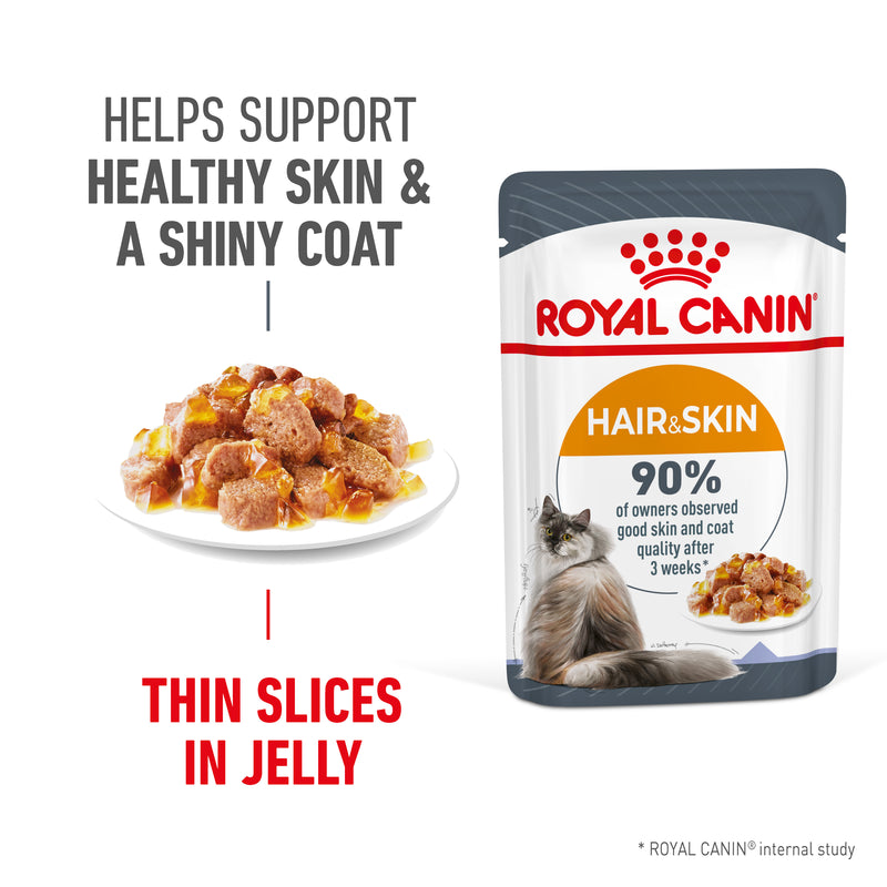 ROYAL CANIN® Hair & Skin Care Jelly Adult Wet Cat Food Pouches 12x85g