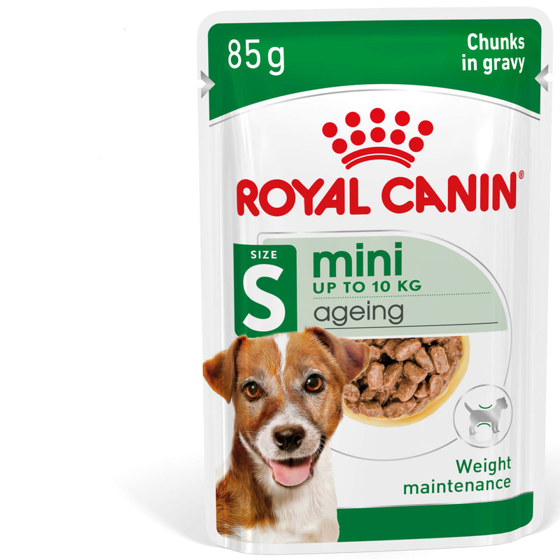 ROYAL CANIN® Mini Ageing Wet Chunks in Gravy Dog Food Pouches 12x85g