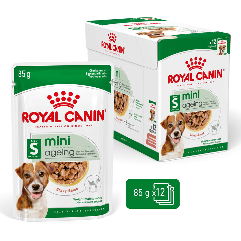 ROYAL CANIN® Mini Ageing Wet Chunks in Gravy Dog Food Pouches 12x85g