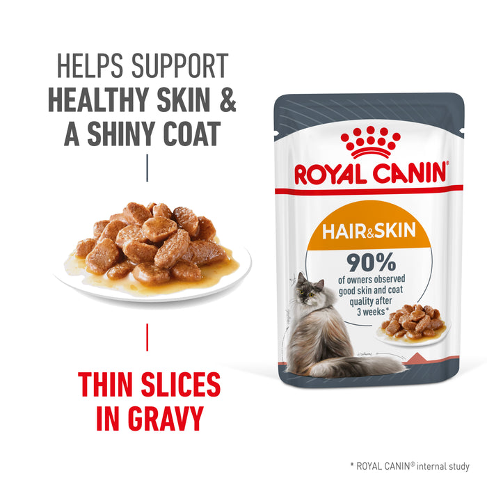 ROYAL CANIN® Hair & Skin Gravy Adult Wet Cat Food Pouches 12x85g