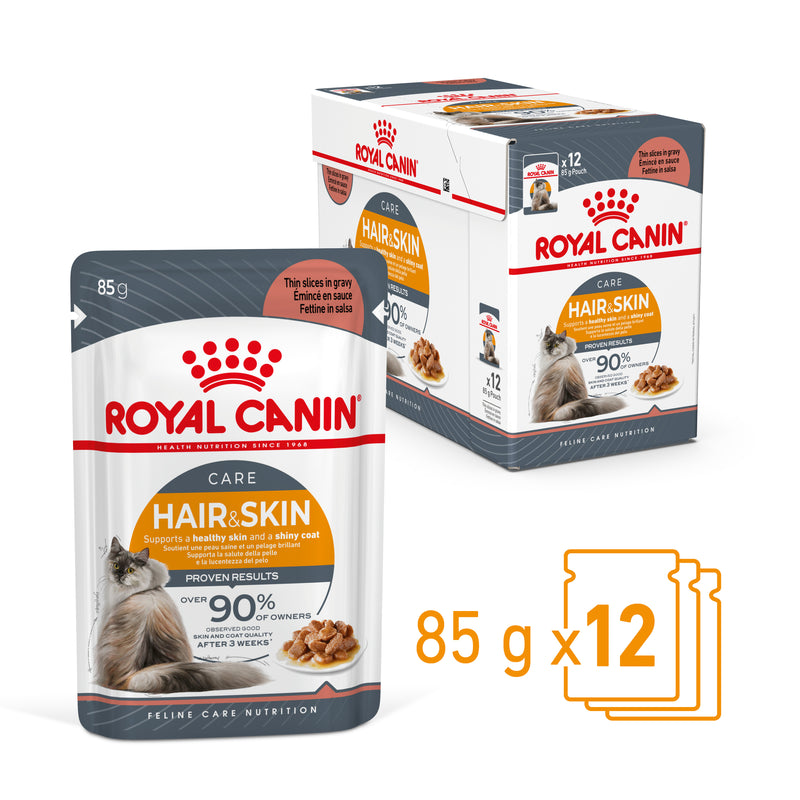 ROYAL CANIN® Hair & Skin Gravy Wet Cat Food Pouches 12x85g
