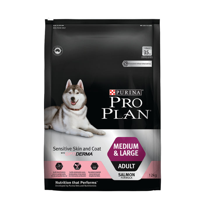 PRO PLAN Adult Medium & Large Sensitive Skin & Coat with OPTIDERMA Salmon Formula Dry Dog Food 12kg