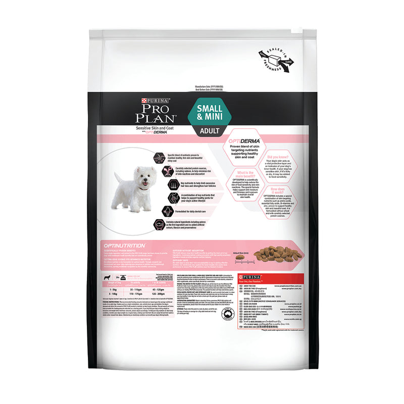 PRO PLAN Adult Small & Mini Sensitive Skin & Coat with OPTIDERMA Salmon Formula Dry Dog Food 2.5kg